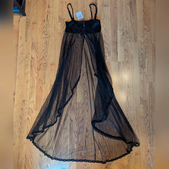 Savage X Fenty Corded Lace and Tulle Maxi Slip in Black, Size Small - Picture 8 of 11